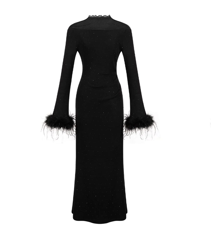 【dress】袖ファーチュールドッキングニットワンピース Q7559
