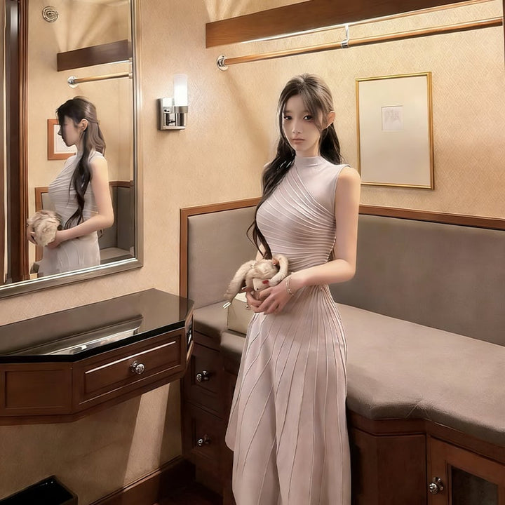 【dress】ノースリーブハイネックニットワンピース Q8404
