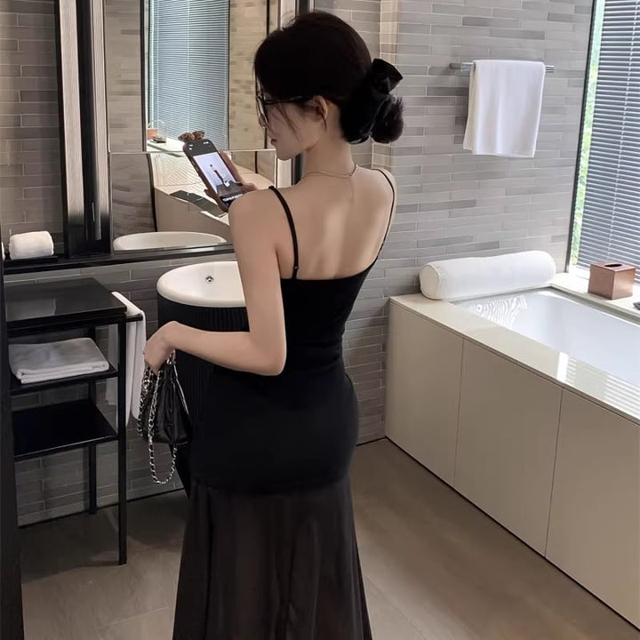 【dress】チュールドッキングロングキャミワンピース Q8154