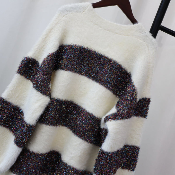 【outer】ボーダー柄Vネックニットカーデ　M18176