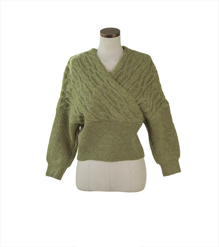 【tops】クロスVネックニットセーター　M26968
