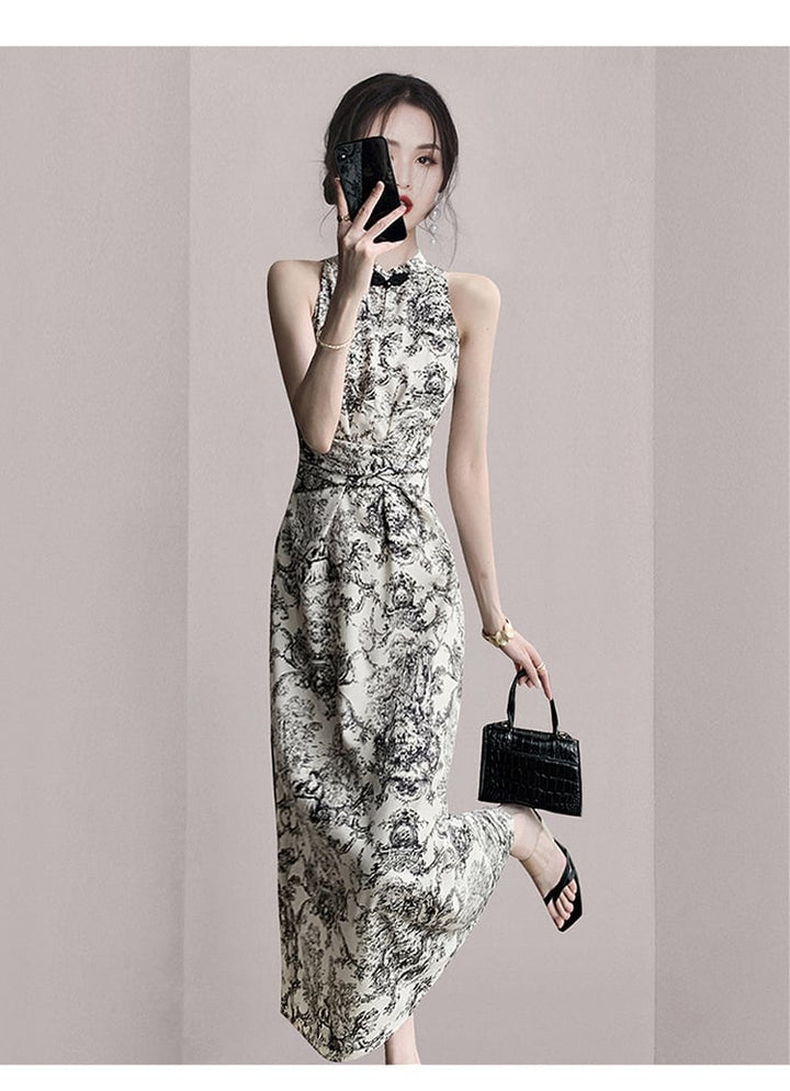 【dress】韓国系ノースリーブプリントワンピースおしゃれ　M17313