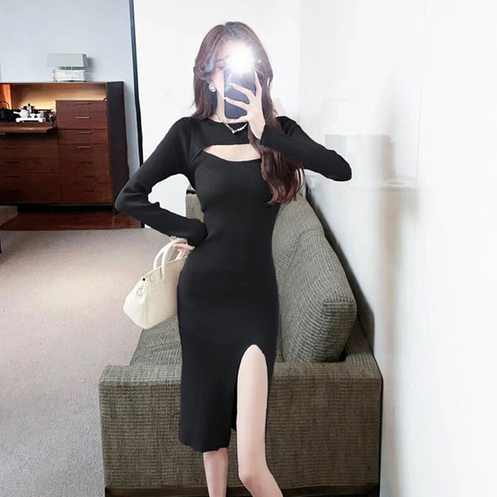 【dress】女性力を高める～スリットニットワンピース　M17630
