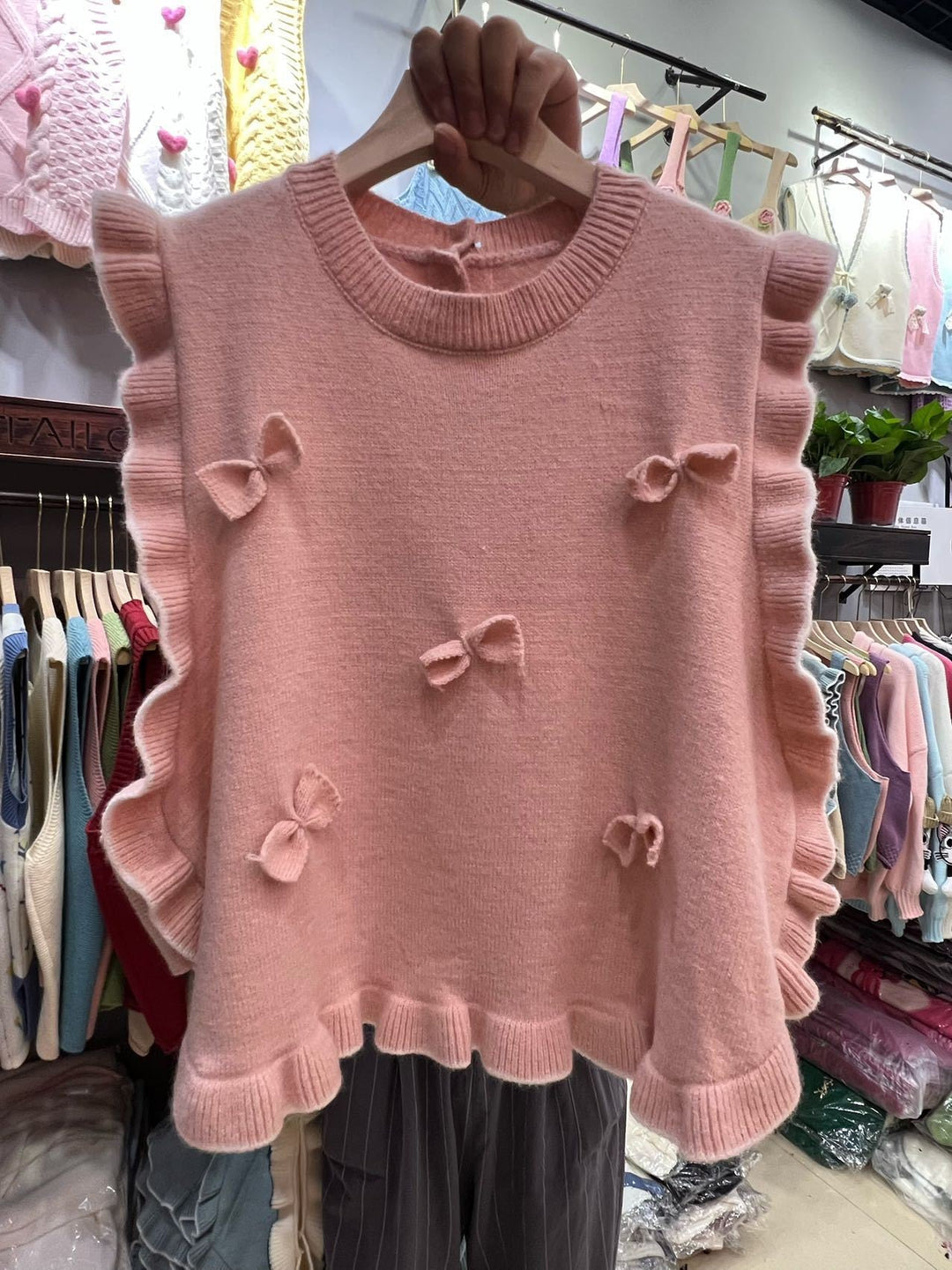 【tops】リボン付きニットベスト　M25779