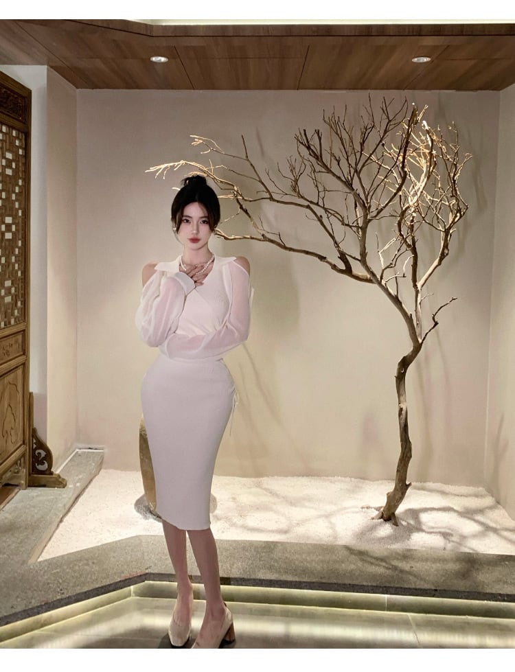 【dress】女性力を高める～オフショルダーニットワンピース　M17054