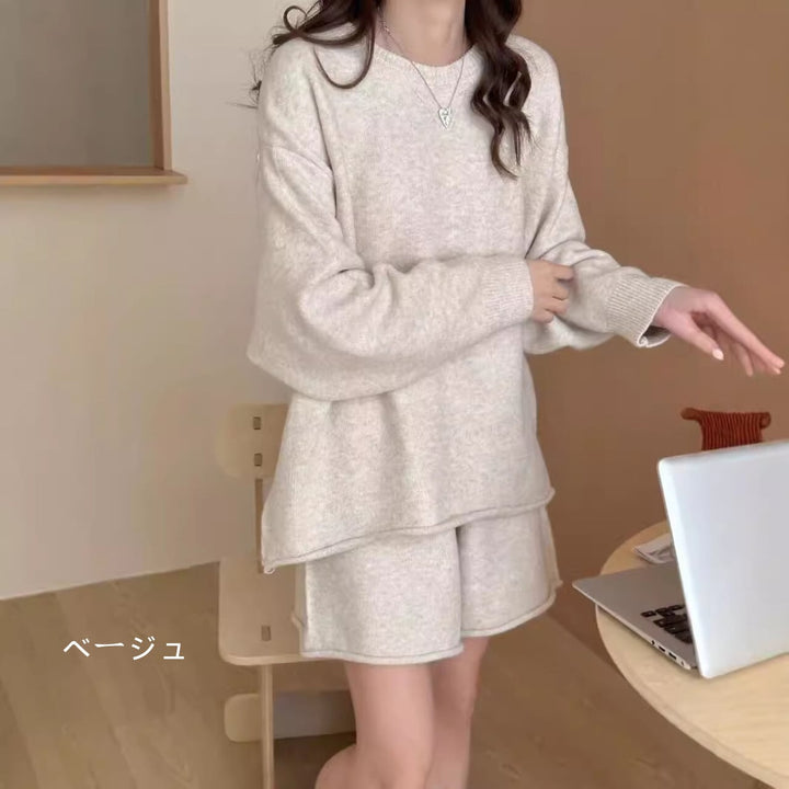 【set】ニットトップス×ショートパンツセット　M26728