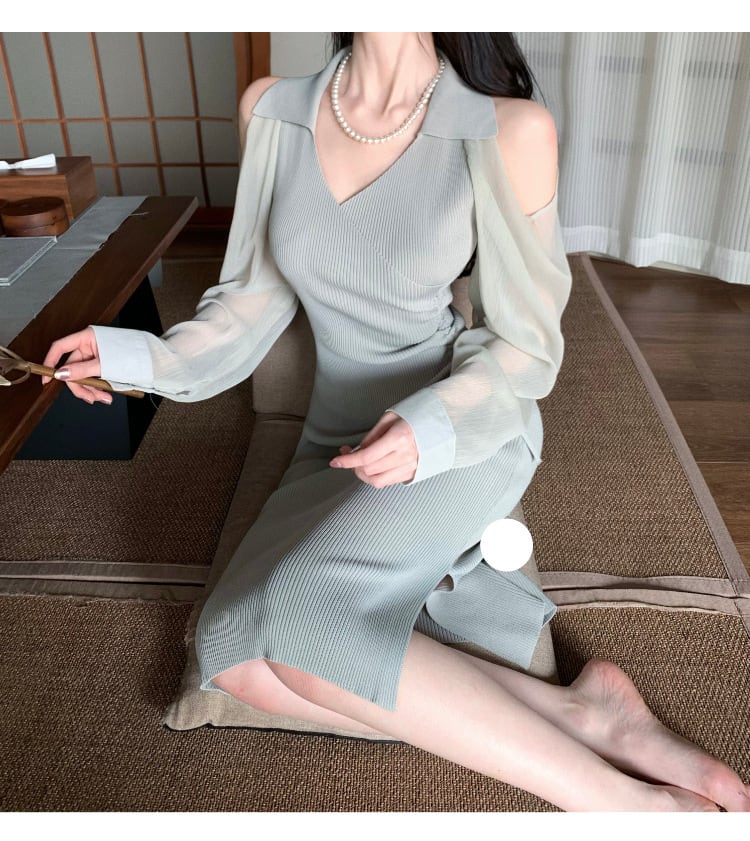 【dress】女性力を高める～オフショルダーニットワンピース　M17054