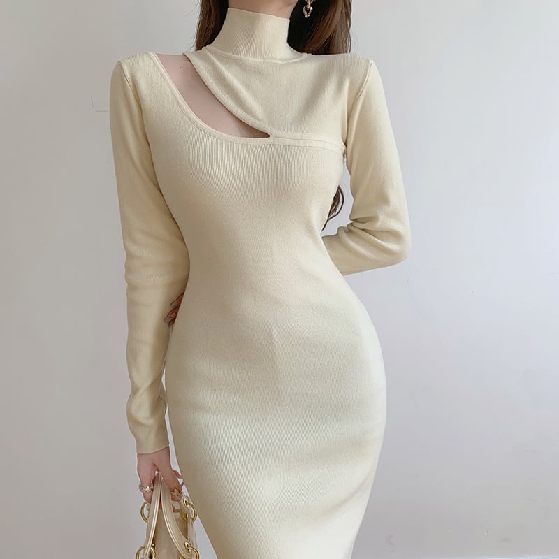 【dress】人気を独占中 カットワークニットワンピース　M17660