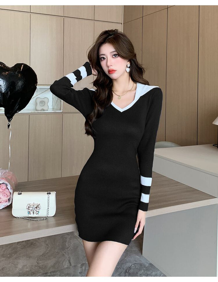 【dress】配色ニットワンピース　M27718