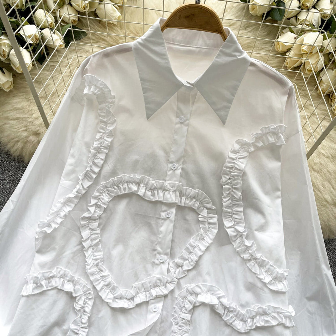 【tops】フリル人気デザインシャツブラウス　M29782