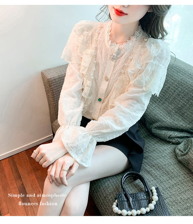 【tops】エレガントレース切り替えシャツトップス　M17378