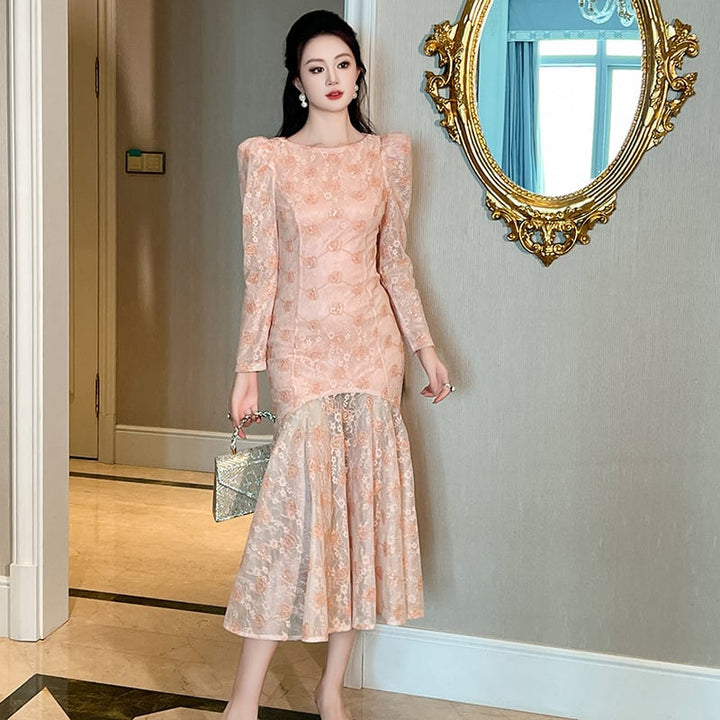【dress】レース切り替えワンピース　M27371