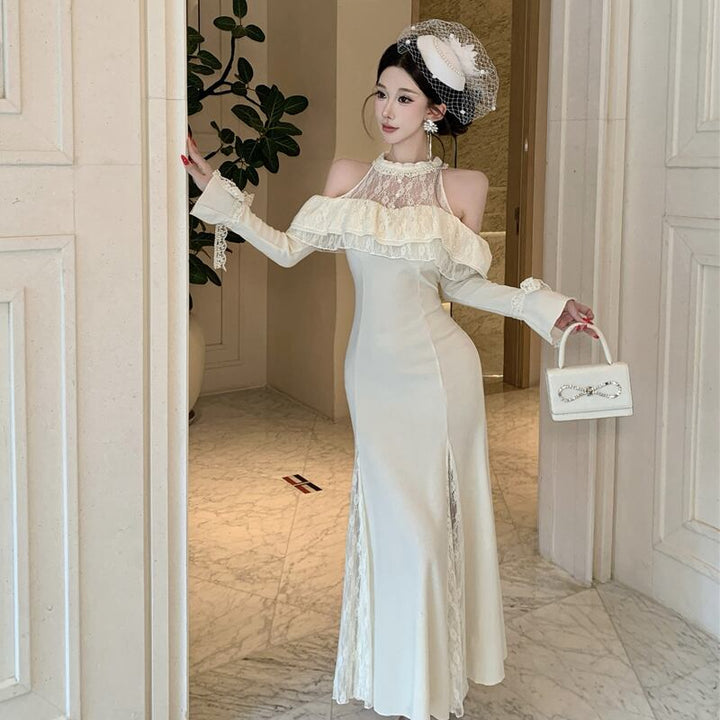 【dress】オフショルレースドッキングワンピース Q7878