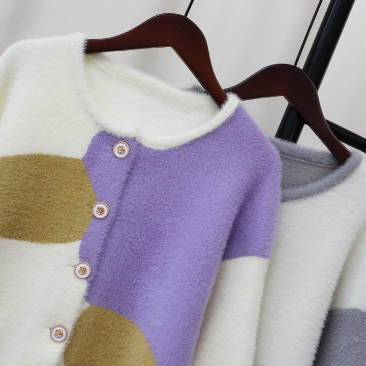 【outer】クルーネック配色ニットカーデ　M18313