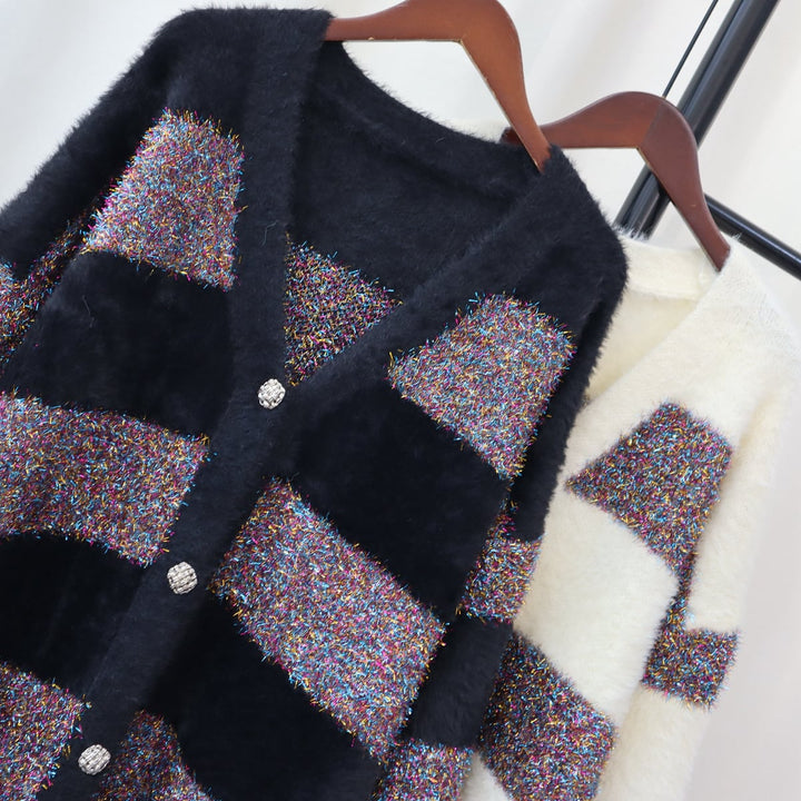 【outer】ボーダー柄Vネックニットカーデ　M18176