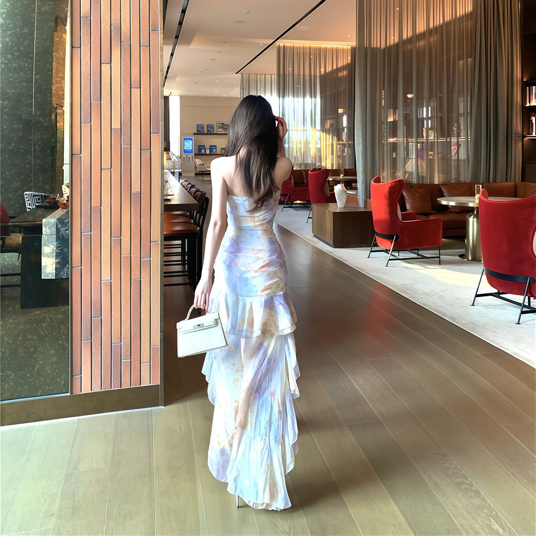 【dress】ベアトップフリルプリントワンピース　M31597