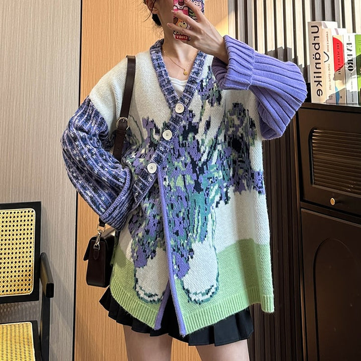 【outer】不規則 イレギュラーVネックニットカーデ　M17883