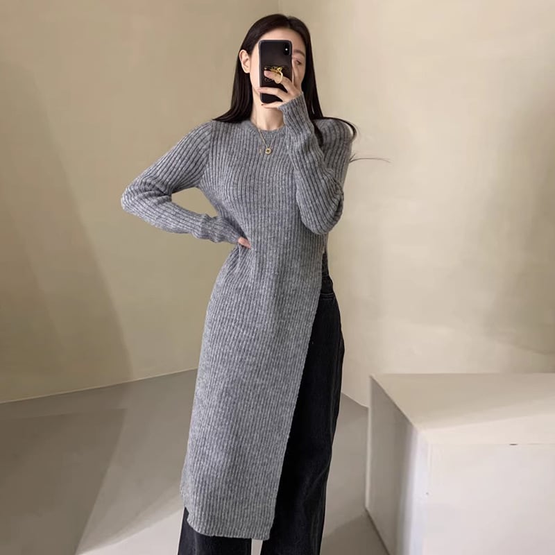 【dress】スリットニットワンピース　M18469