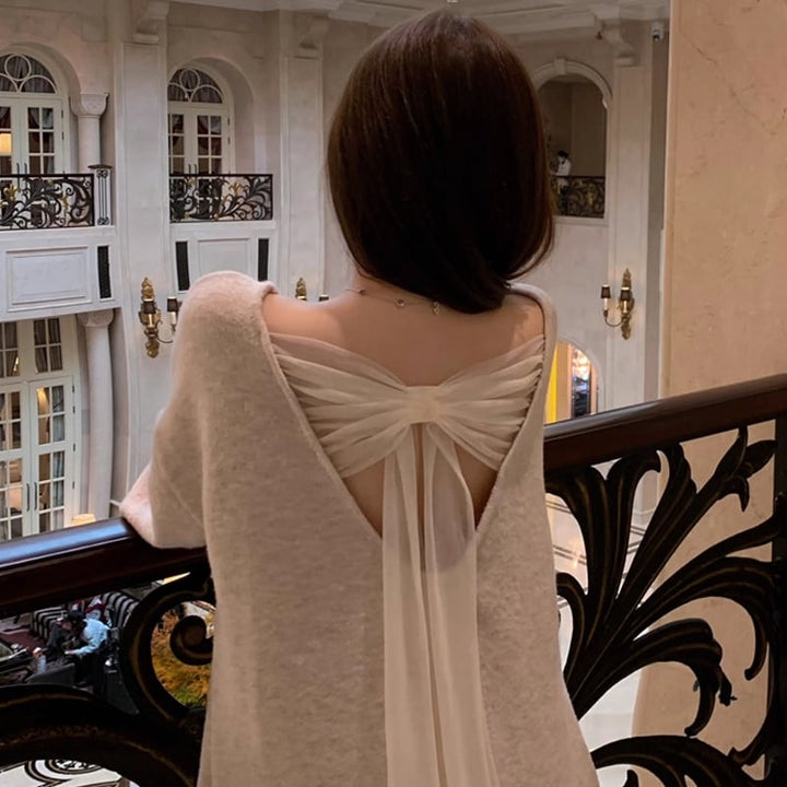 【tops】バックリボンニットトップス Q7480
