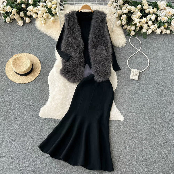 【set】ファージレ×カシュクールニットトップス×マーメイドスカート3点セット　N2741