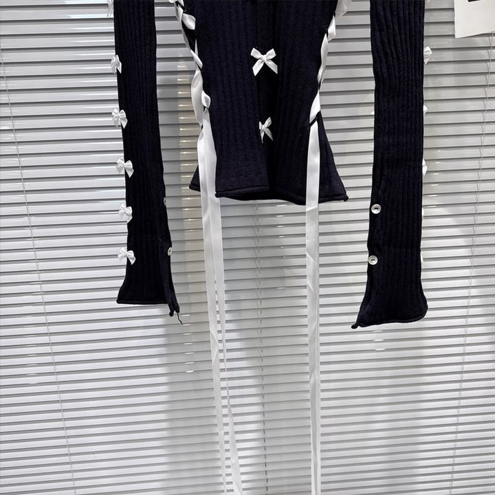 【tops】リボン付きニットトップス Q7892