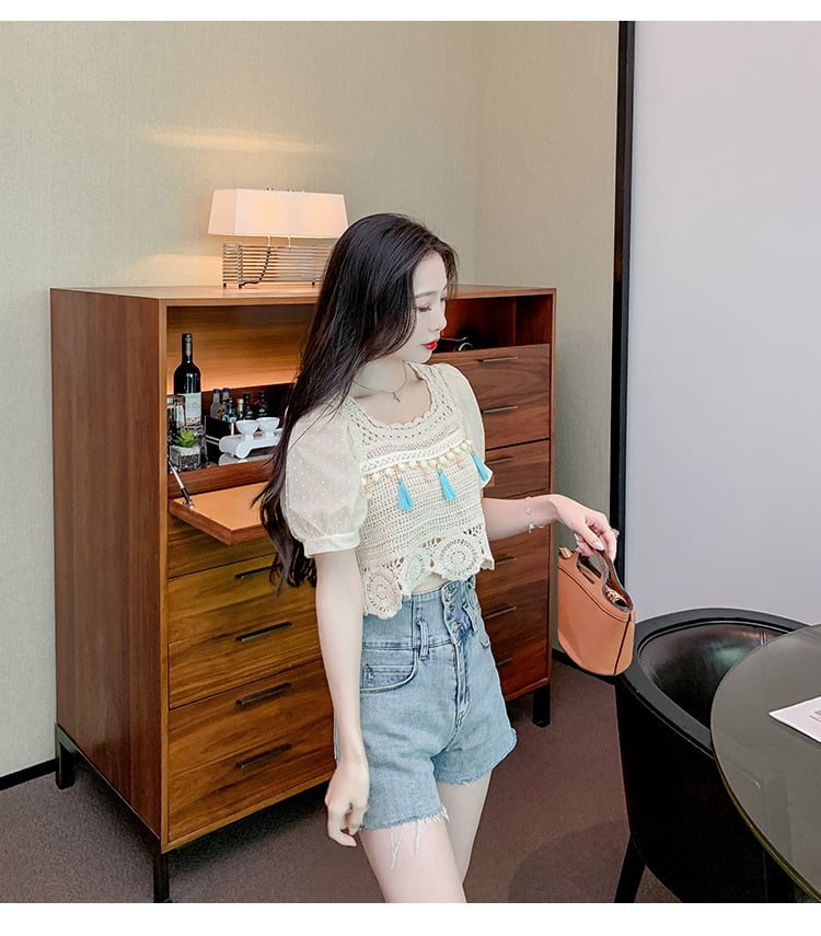 【tops】柔らかくて優しい印象カットワークニットトップス　M17061
