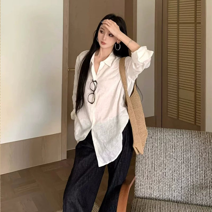 【tops】2色展開ロングシャツ Q8523
