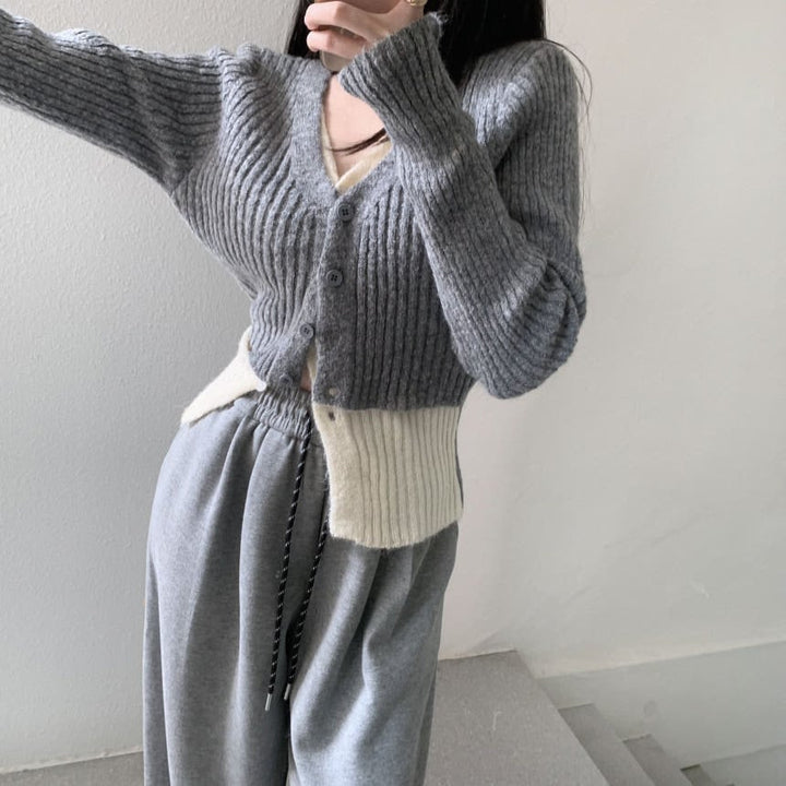 【outer】配色切り替えニットカーデ　M28679