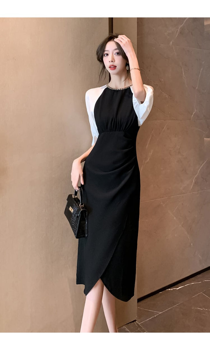 【dress】高級感 エレガント切り替えデートワンピース　M17499