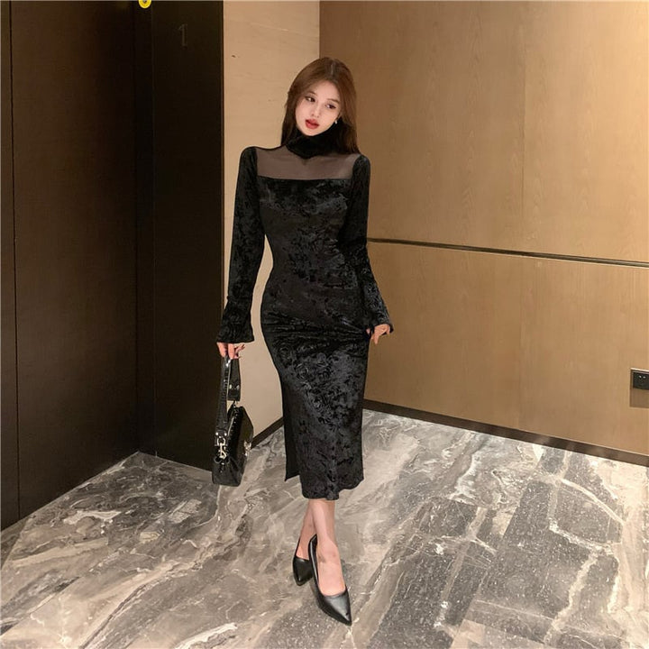 【dress】ジャカードドッキングワンピース　M27859