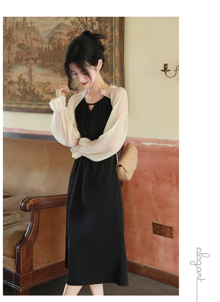 【dress】おしゃれ大人気切り替えデートワンピース着瘦せ　M17082