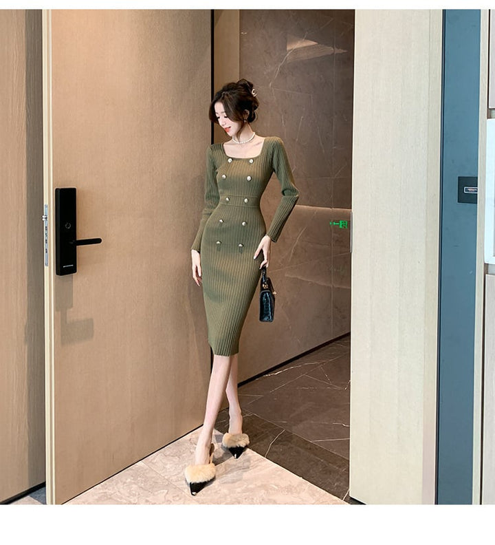 【dress】ダブルボタンニットワンピース　M18208
