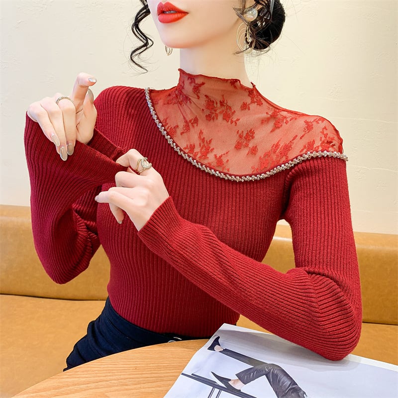 【tops】レースドッキングニットトップス　M28083