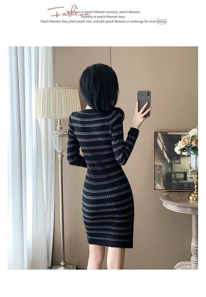 【dress】ボーダー柄ニットワンピース　M25370