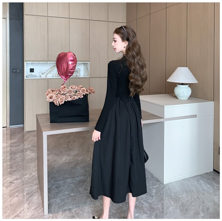 【dress】ドッキング無地ワンピース　M18295