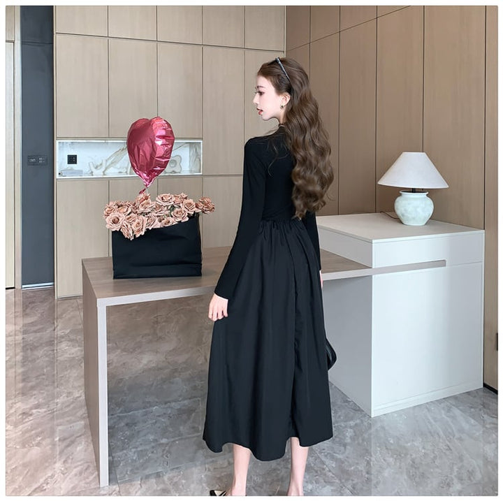 【dress】ドッキング無地ワンピース　M18295