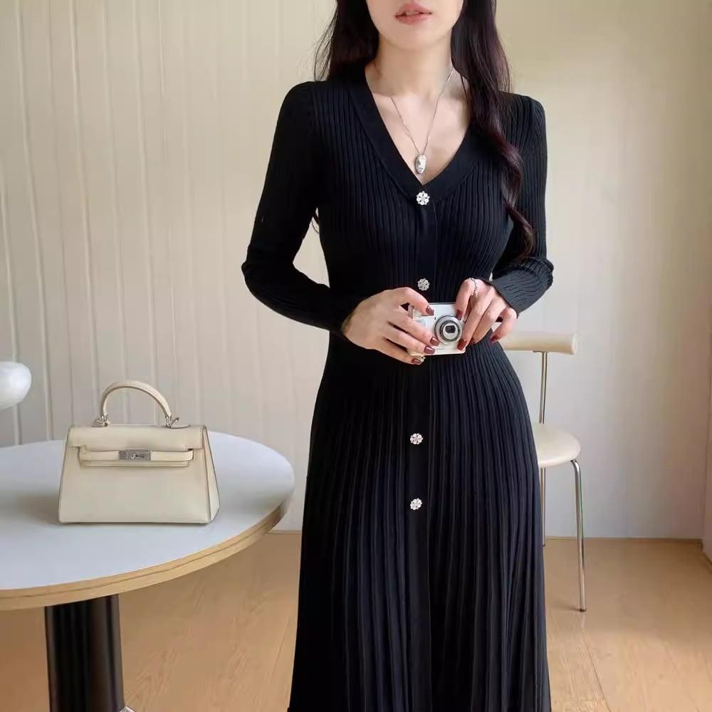 【dress】Vネックニットワンピース　M26694