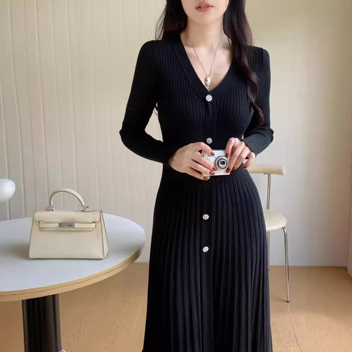 【dress】Vネックニットワンピース　M26694