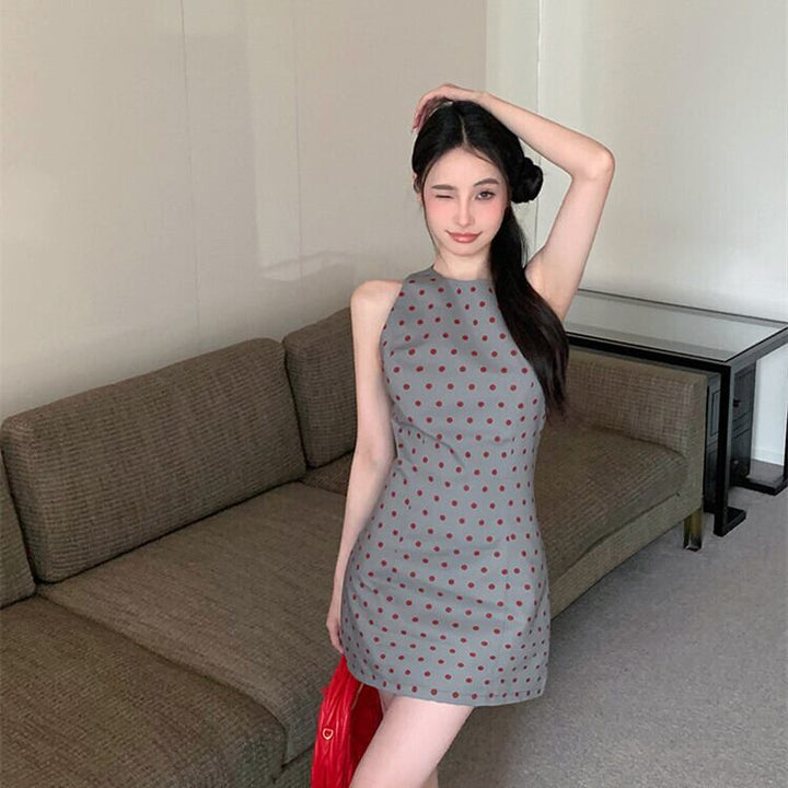 【dress】ノースリーブドット柄ワンピース　M30052