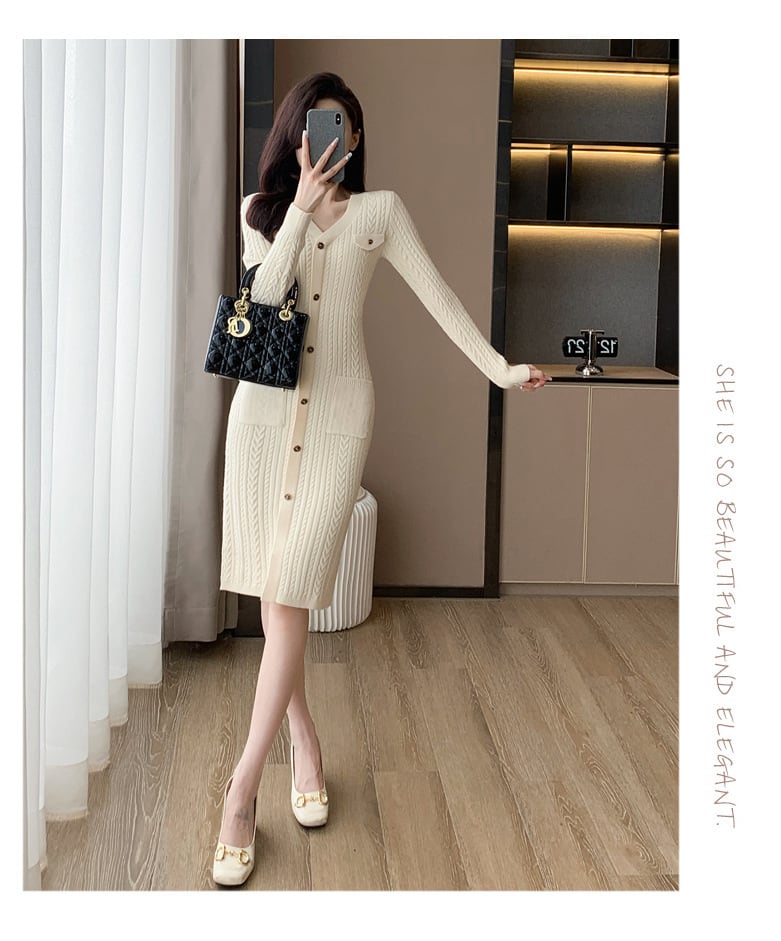 【dress】アウトポケットニットワンピース　M18255