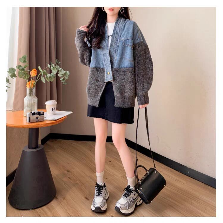 【outer】デニム切り替えニットカーデ　M29329