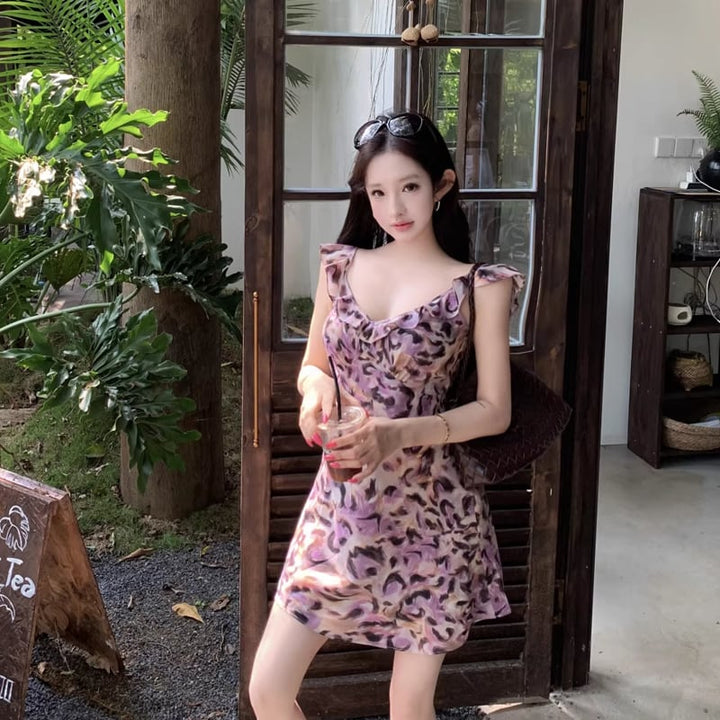 【dress】ヒョウ柄フリルキャミワンピース Q8449