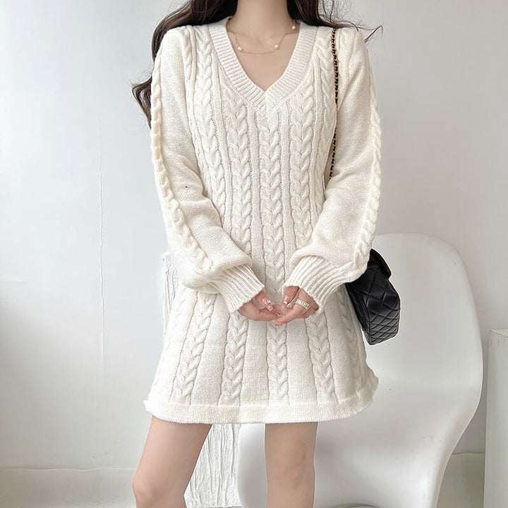 【dress】Vネック無地ニットワンピース　M17948