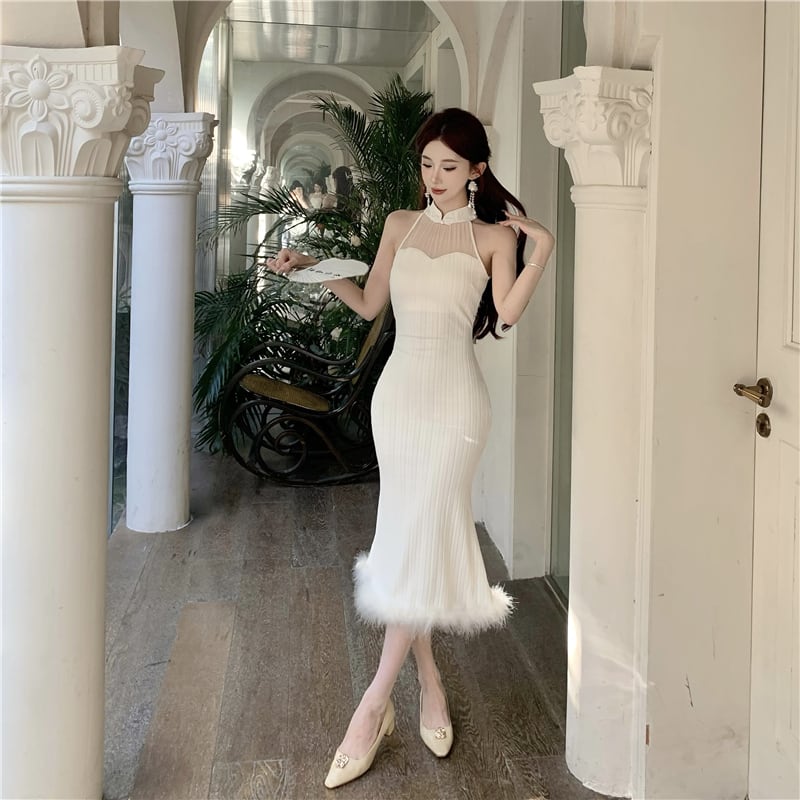 【dress】ファーノースリーブワンピース　M23903