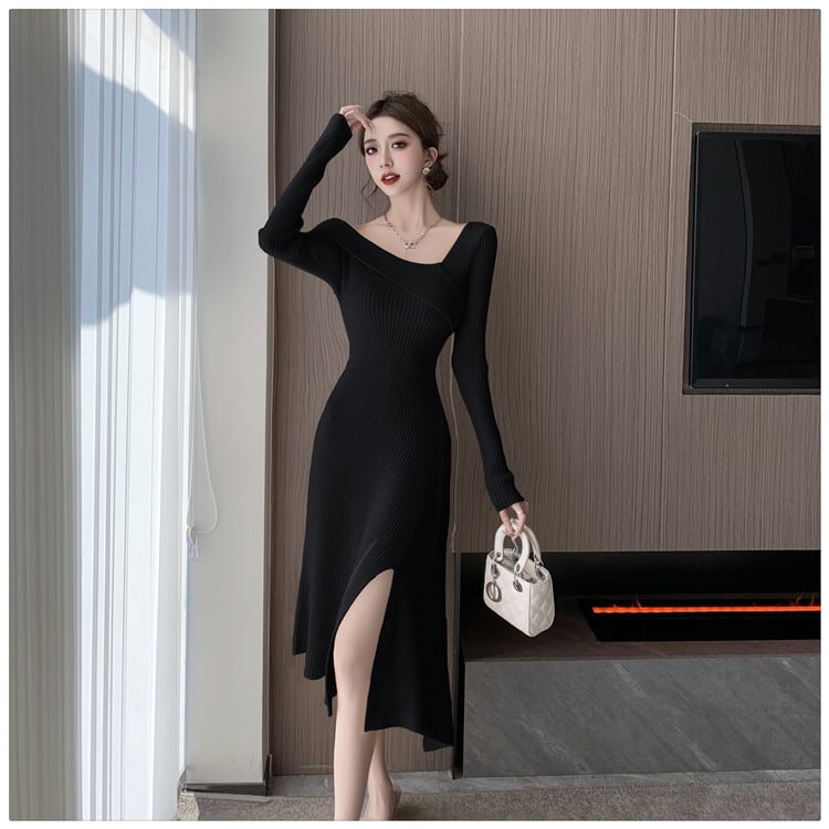 【dress】スリットニットワンピース　M28091