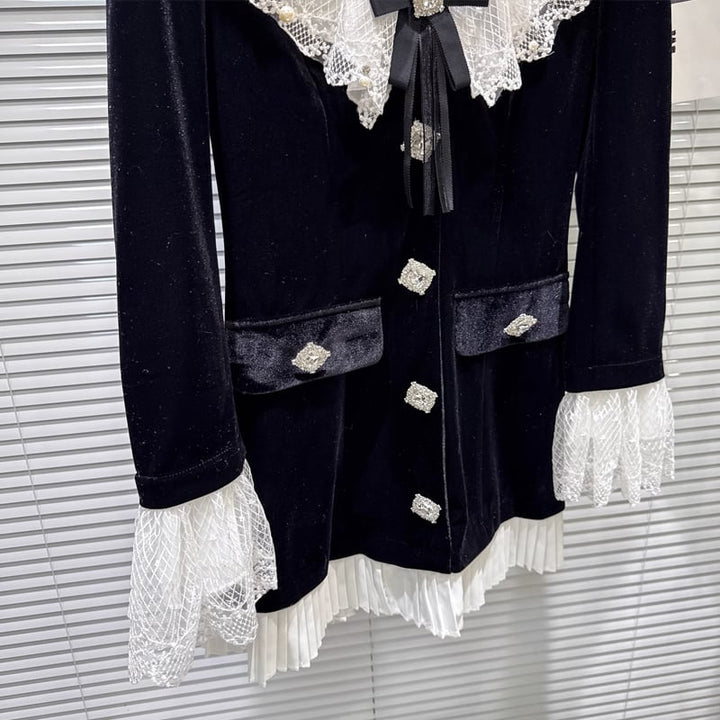 【dress】レースドッキングベルベットワンピース Q7339
