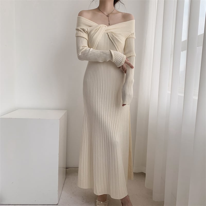 【dress】話題沸騰中 オシャレ無地ニットワンピース　M17589