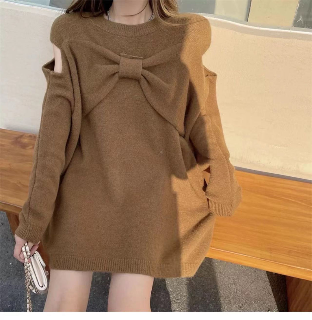 【tops】リボン付きクルーネックニットセーター　M17749