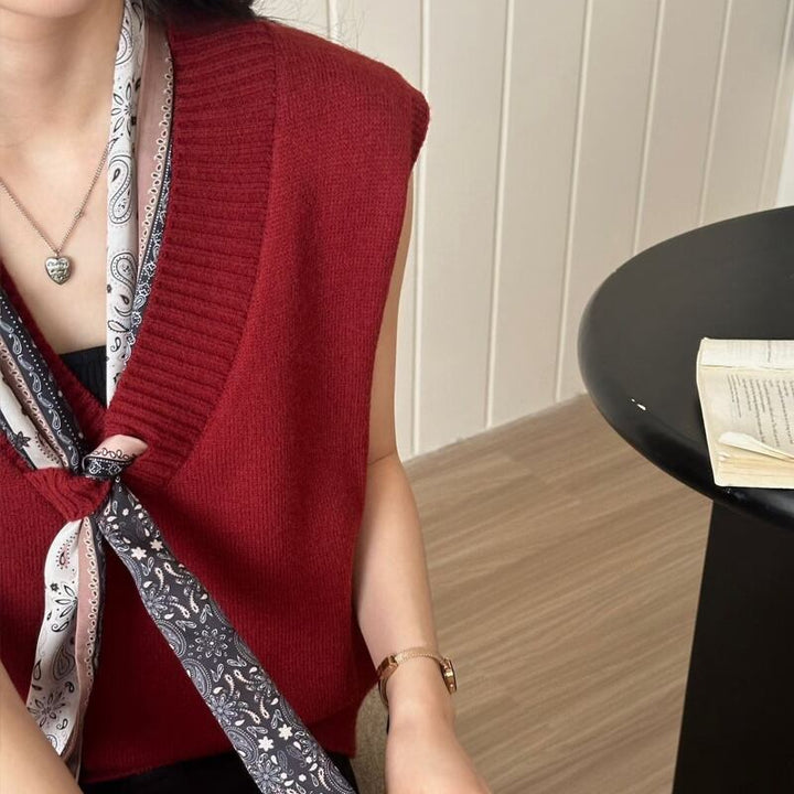 【tops】スカーフ付きニットベスト Q8126