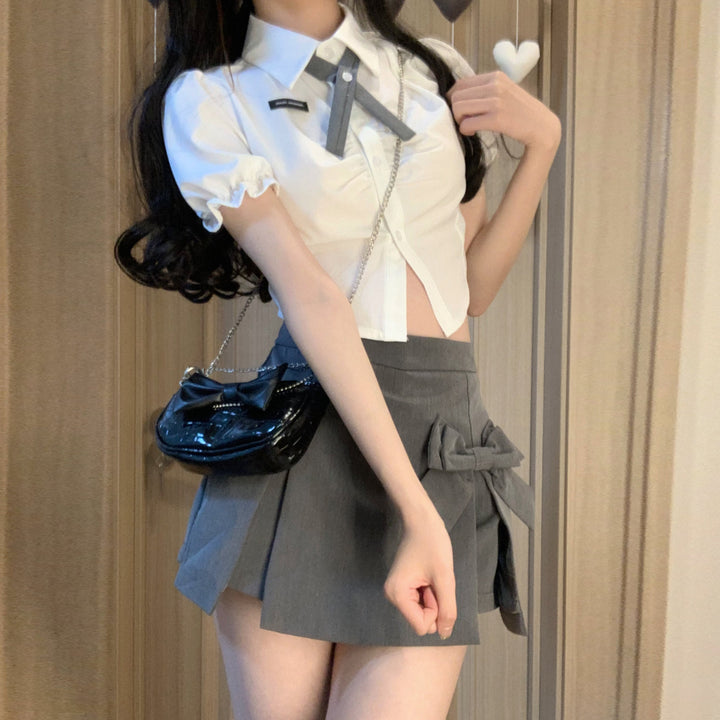 【set】リボン付きシャツトップス×スカートセット　M24701